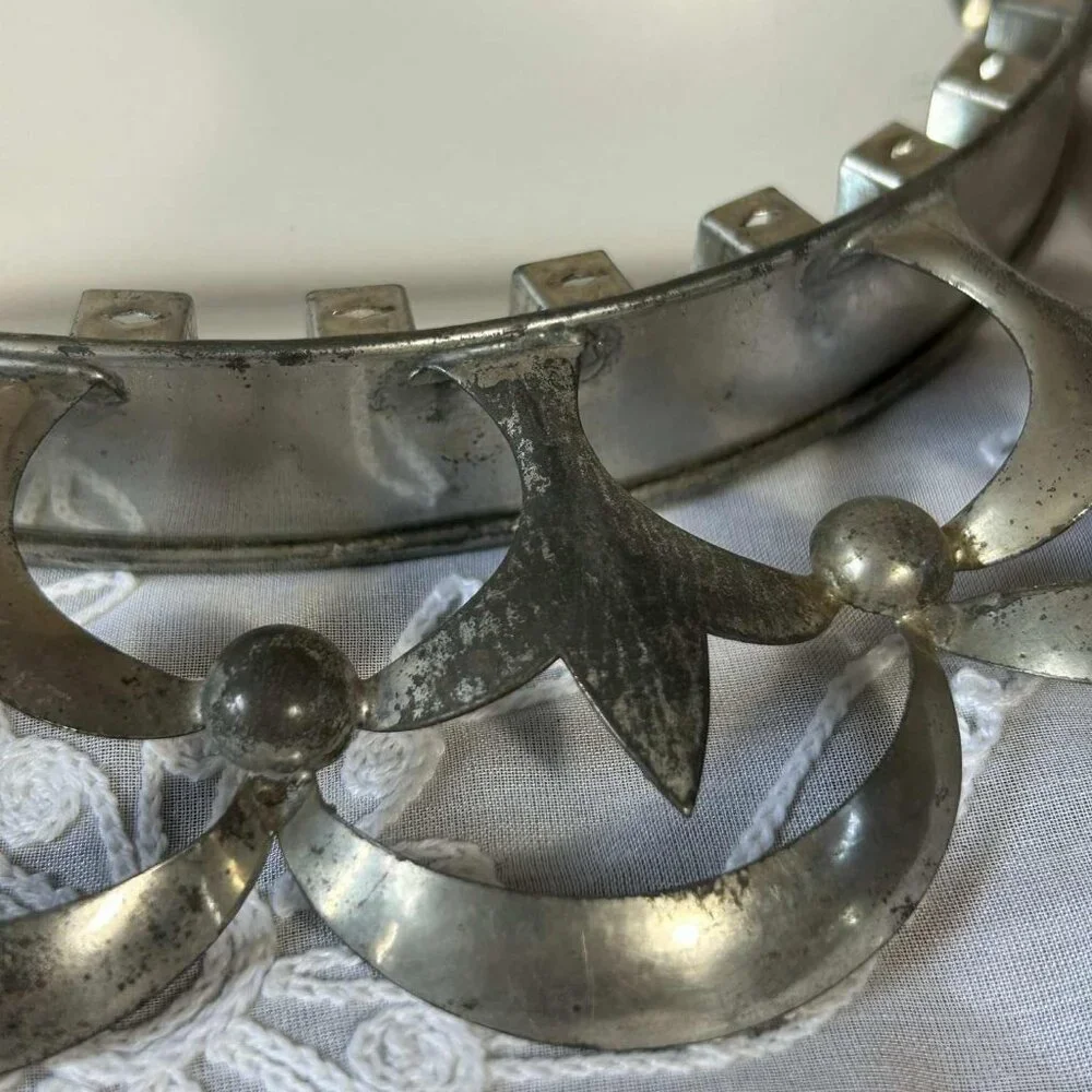 Vintage Mexican tin framed round wall mirror